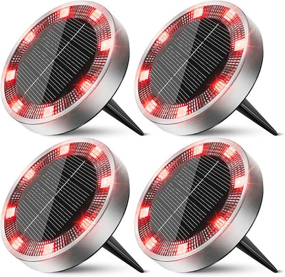Peasur Mini Solar Ground Lights Outdoor, 4 Pack Flat Solar Powered Disc Lights, IP68 Waterproof, Anti-Rust, Landscape Lighting for Pathway Garden Yard Lawn Walkway Landscape Driveway, Red