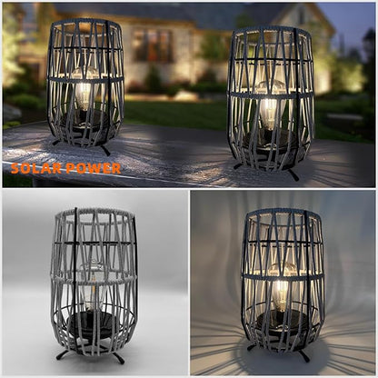 Solar Lanterns Outdoor Tabletop Lamp Lights with Waterproof Stand Decorative Water Resistant Resin & Polyester Cord Woven Design for Garden Patio Lawn Courtyard