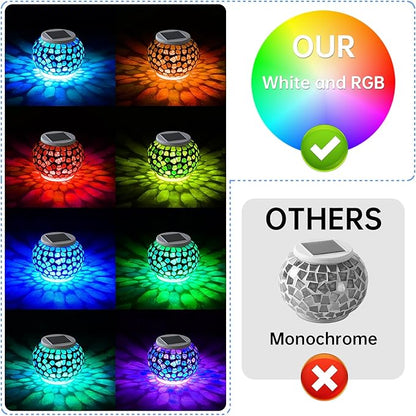 Color Changing Solar Powered Glass Mosaic Ball Led Garden Lights Rechargeable Outdoor Waterproof Solar Night Lights Table Lamps for Decorations Blue