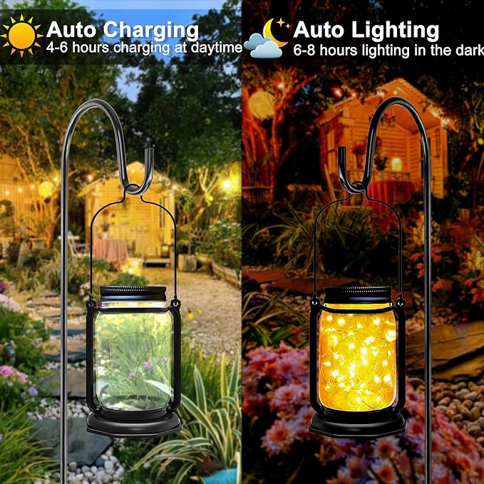 Solar Mason Jar Lights,2 Pack 30 Led Starry Fairy String Hanging Mason Jar Lantern Lights,Solar Lanterns for Outdoor Patio Party Garden Yard Wedding Decor (Mason Jars/Handles Included)