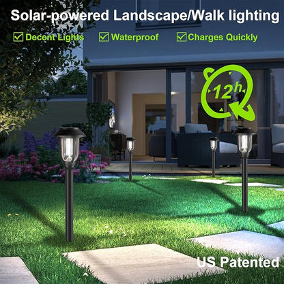 12 Pack Solar Lights Outdoor, Bright 6000K Cool White Solar Pathway Lights Waterproof Auto On/Off Powered,Landscape Lighting for Walkway, Yard, Path, Driveway, Garden