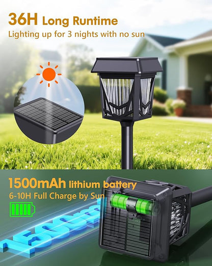 Solar Pathway Lights, Outdoor Lights Waterproof 6 Pack, Large Solar Panel, Type-C Fast Charge, 36H Long Lasting, Auto On/OFF, Dimmer & Breathing, Outdoor Lamp for Path/Patio/Backyard/Garden Decoration