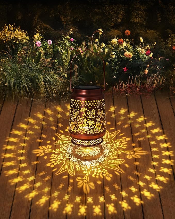 2 Pack Hummingbird Solar Lanterns Outdoor Waterproof, Garden Decor Birthday Gifts for Women Mom Grandma Sister, Metal Hanging Solar Lights Outside Decorative for Backyard Patio Lawn Pathway Landscape