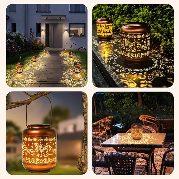 Gifts for Women Butterfly Solar Lanterns Outdoor Waterproof Metal Hanging Solar Lights for Yard Garden Decor Ornament Butterfly Birthday Mothers Day Gardening Gifts for Mom Grandma