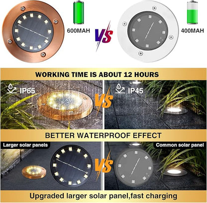 Outdoor In-Ground Lights Solar Disc Lights Outdoor Garden In Ground Landscape Light 4 Pack 12 led for Pathway Yard Patio Walkway