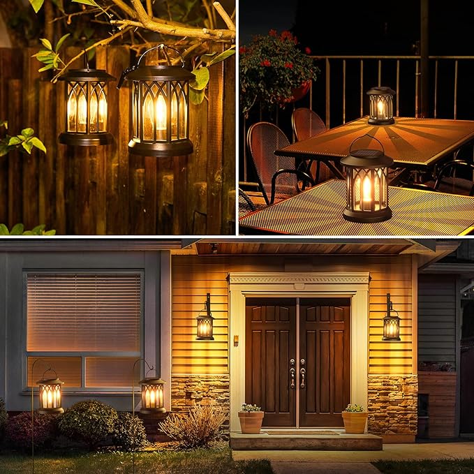 4-Pack Decorative Backyard Solar Lanterns for Garden, Waterproof LED
