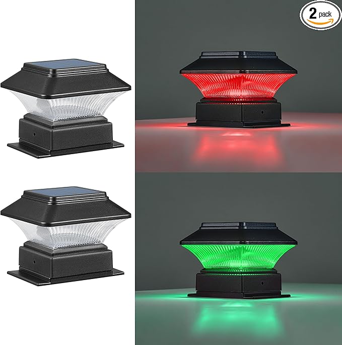 2-Pack Solar Deck Post Lights, Outdoor LED Caps