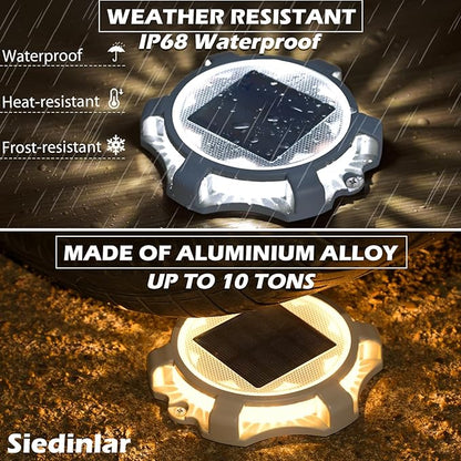 SIEDiNLAR Solar Deck Lights Outdoor 2 Modes LED Dock Driveway Markers Light Waterproof for Step Ground Walkway Stair Pathway Yard Garden Road 12 Pack (Cool White/Warm White)