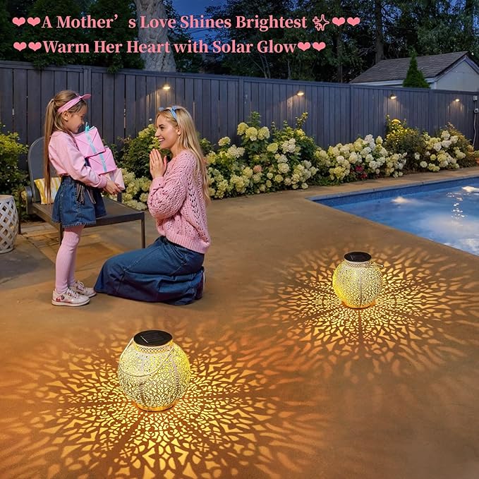 TAKE ME 2 Packs Solar Lanterns Lights Outdoor Waterproof Garden Laterns Metal Retro Lights for Christmas Gifts Mom Wife Grandma Birthday Gifts (White Set of 2)