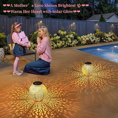 TAKE ME 2 Packs Solar Lanterns Lights Outdoor Waterproof Garden Laterns Metal Retro Lights for Christmas Gifts Mom Wife Grandma Birthday Gifts (White Set of 2)