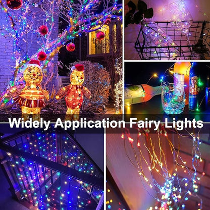 echosari 2 Pack Fairy Lights Battery Operated 200 LED 66Ft Silver Wire Starry Colored String Lights Auto Timer 8 Modes Waterproof Mini Christmas Fairy Lights for Bedroom Wedding Decor (Multicolor)