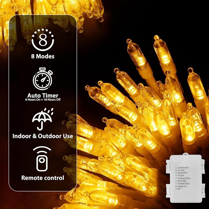 Christmas String Lights, 33ft 100 LED Waterproof Twinkle Lights