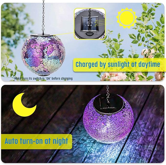 Mosaic Solar Hanging Lanterns, Elegant Yard Decor