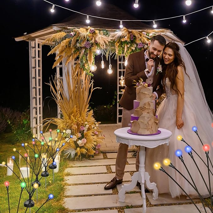 4 Packs Firefly Lights Solar Outdoor, 24 LED Multicolor Solar Walkway Light Outdoor, Waterproof Garden Decor with 2 Modes, Lawn Lights for Front Yard Backyard Yard and Pathway