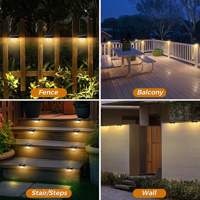 btfarm 4 Pack Solar Deck Lights Outdoor Waterproof, Retro LED Patio Lights Solar Powered, Solar Fence Light for Outside Railing Porch Steps Garden Post Decor, Warm White