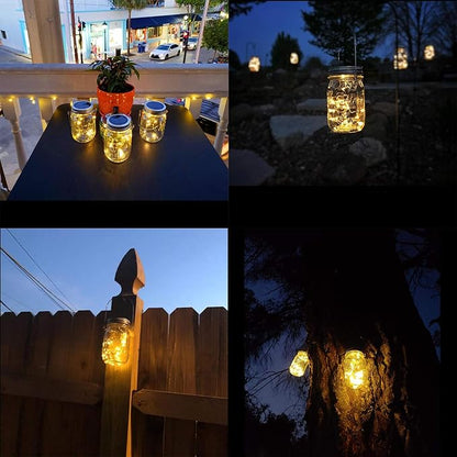 Mason Jar Solar Lantern Lights, 8 Pack 30 LED Bulbs Fairy Star Firefly Solar Lids Jar Lights,8 Hangers Included(No Jars),for Outdoor Home Garden Patio Christmas Halloween Decor Light