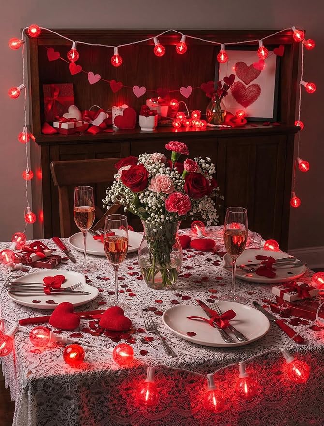 25FT G40 LED Valentine’s Day Outdoor String Lights, Red Valentines Decorations Lights with 27 Shatterproof Globe Bulbs, Hanging Patio Lights for Cafe Christmas Home Backyard Garden Party Wedding Decor