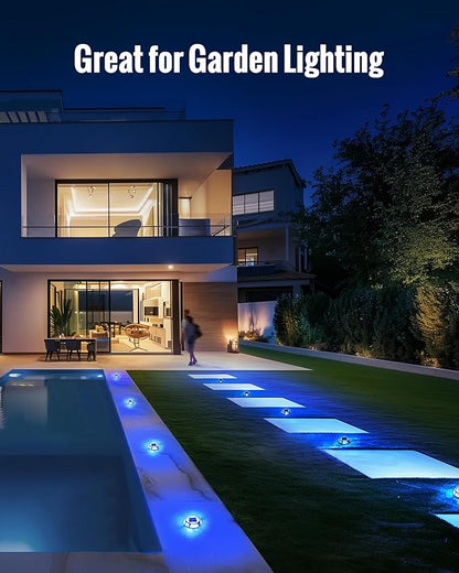 Solar Driveway Lights Dock Lights Waterproof 16 Pack, 2 Colors in 1 Outdoor LED Solar Deck Lights, Solar Powered Walk Way Light Road Marker for Warning Stair Pathway Patio Yard (Blue & White)