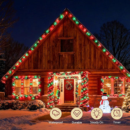 Red and Green Christmas Lights Outdoor Waterproof 9.8ft 30 LED, String Lights Battery Operated with Timer Clear Wire for Indoor & Outdoor Christmas Decorations Garland Party Garden