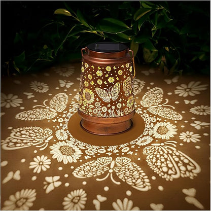 Butterfly Solar Lanterns Outdoor Waterproof Sunflower Garden Decor Birthday Gifts for Women Mom Grandma Hanging Solar Lights Metal Lantern Decoration Outside for Porch,Patio,Yard,Backyard