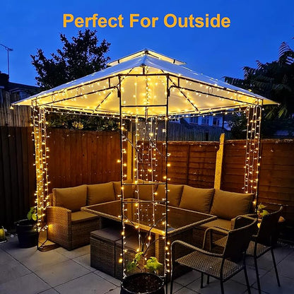 Christmas Lights Outdoor Battery Operated Total 100LED 33ft for Christmas Decorations 16.4Ft*2, 50LED*2 Waterproof Indoor with Timer for Christmas Decor, Warm White