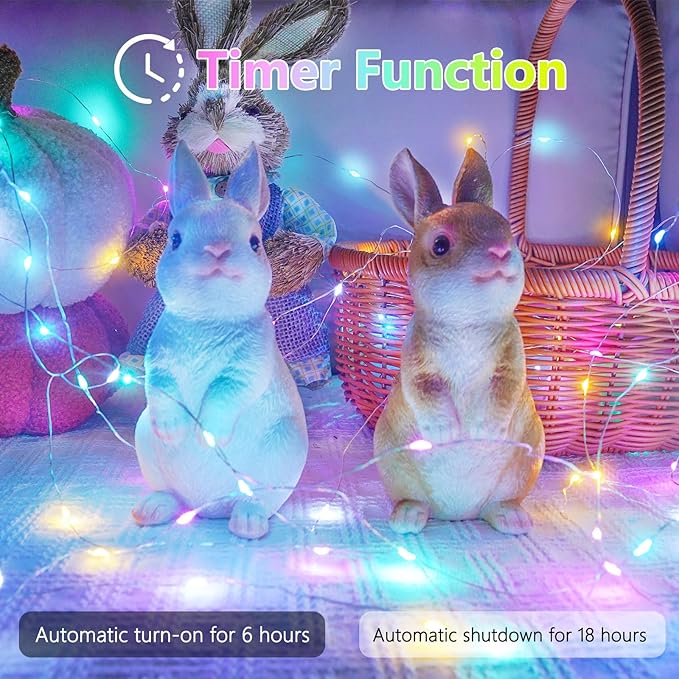 4 Pack 50 LED Easter Lights Battery Operated with Remote, 16FT Waterproof Twinkle Lights with Timer & 8 Modes, Pastel Fairy String Light Outdoor Indoor for Spring Bedroom Easter Decor (Multicolor)