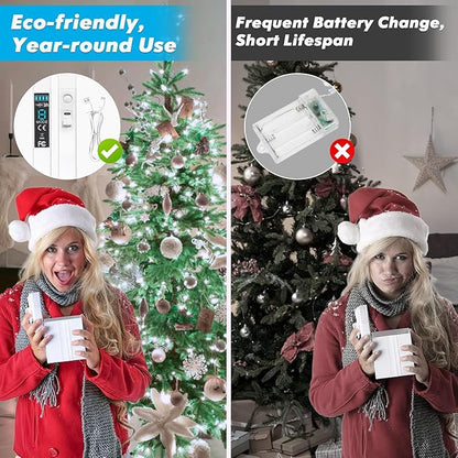 Lakumu 132FT(66 * 2) Fairy Lights Battery Operated String Lights, Twinkle Lights with Remote &Timer, Cool White LED Fairy Lights for Bedroom Waterproof Outdoor Camping Wedding Christmas Decorations