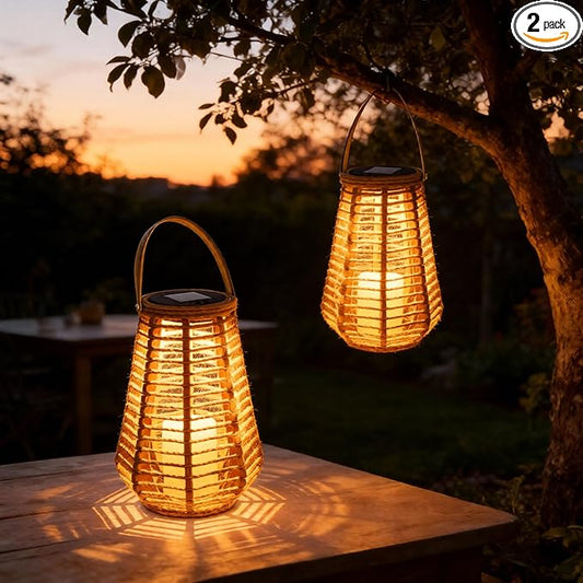 2 Pack Solar Lanterns Outdoor Waterproof, Imitation Candle Lantern in Bohemian Style for Garden, Backyard, Patio Decor, Birthday Gifts for Women Mom Grandma, Hanging Garden Lights for Outside