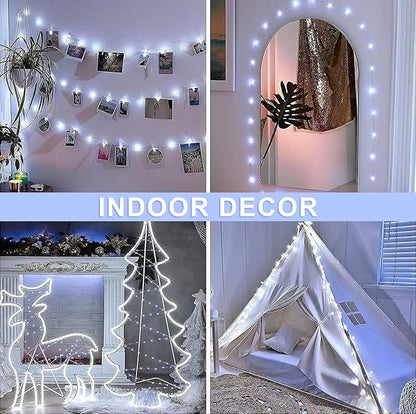 2-Pack Outdoor String Lights, 66ft White Waterproof LED
