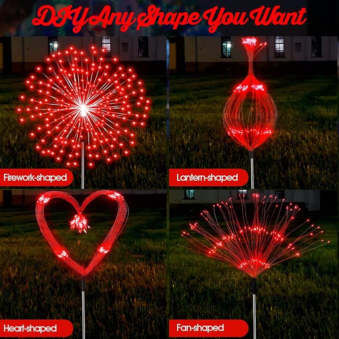 6 Pcs Christmas Solar Firework Stake Lights 180 LED 8 Modes Solar Waterproof LED Sparkler Lights Outdoor Decoration for 4th of July, Xmas Holiday Garden Patio Yard Pathway Walkway, Red