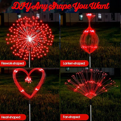 6 Pcs Christmas Solar Firework Stake Lights 180 LED 8 Modes Solar Waterproof LED Sparkler Lights Outdoor Decoration for 4th of July, Xmas Holiday Garden Patio Yard Pathway Walkway, Red