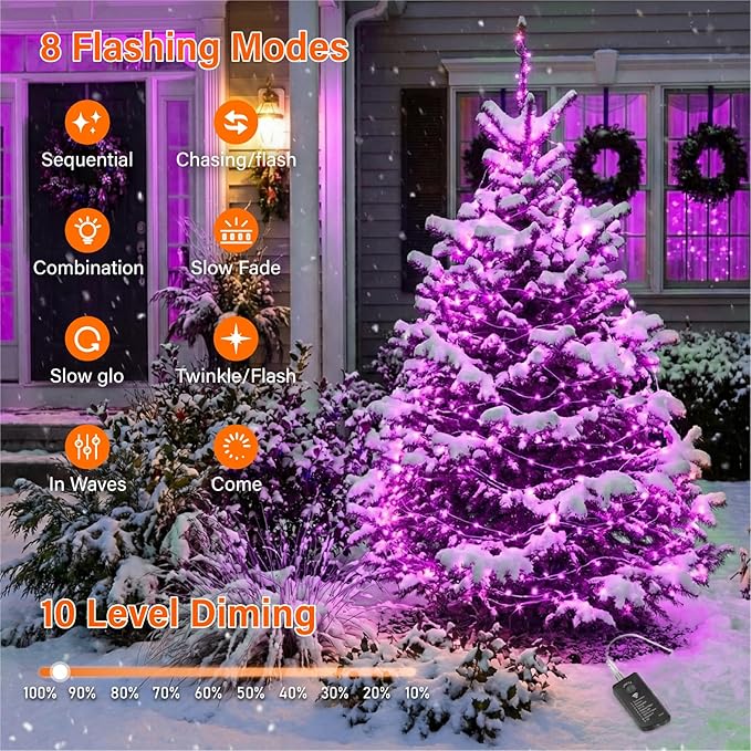 200 LED Christmas Twinkle Lights, 66ft Waterproof for Yard