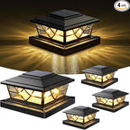 4-Pack 2-Mode Black Yard Post Cap Lights, Solar LED