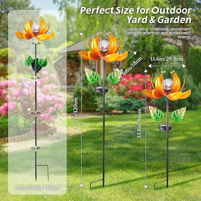 Outdoor Solar Lights Garden Decor,Wind Spinner Yard Decorations for Outside, Lotus Garden Windmill with LED Cracked Crystal Waterproof Flower Sculpture for Patio Lawn Gardening Gifts