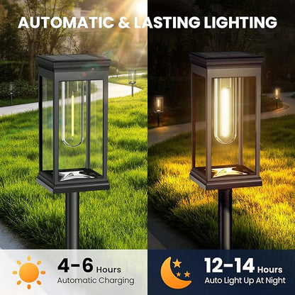 Upgraded Square Solar Pathway Lights Outdoor - 8 Pack, IP65 Waterproof & Super Bright, Auto On/Off Warm White LED, Landscape Lighting for Walkway Garden Driveway Decor