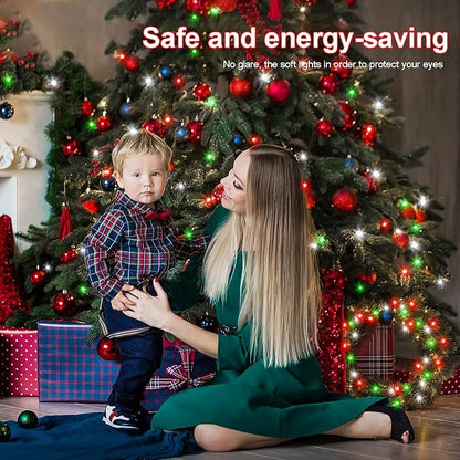 echosari 2 Pack Red White and Green Christmas Fairy Lights Battery Operated, 200 LED 66Ft Silver Wire Starry String Lights Auto Timer 8 Modes Waterproof Mini Lights for Wreath DIY Fence Decor