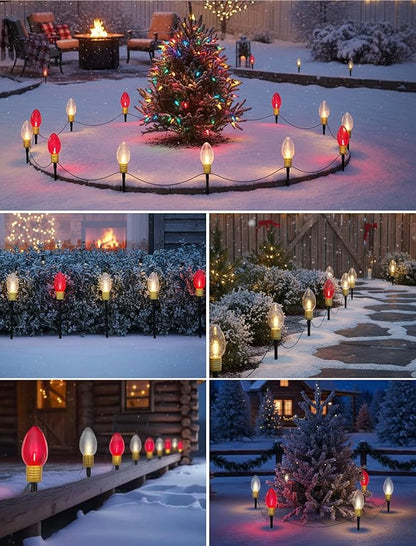 2 Pack Jumbo Red and White C9 Christmas Pathway Lights, 14ft Outdoor Decorative Lights with Energy-Efficient LED Bulbs, Waterproof for Yard, Garden, Porch, and Walkway - UL Listed