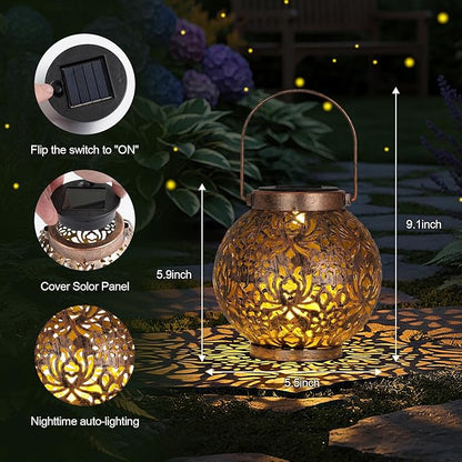 Homemory 2 Pack Solar Lanterns Outdoor Waterproof Hanging Lantern Decorative Outside Lights for Pathway, Patio, Backyard, Porch, Lawn (Bronze)