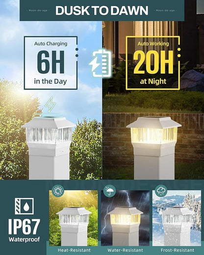 50 Lumen Solar Post Lights, 3 Modes Outdoor Deck Fence Post Cap Lights - 4x4 3.5x3.5 4.5x4.5 or 5.5x5.5, LED Landscaping Patio Garden Yard Decoration Waterproof (1 Pack, White)