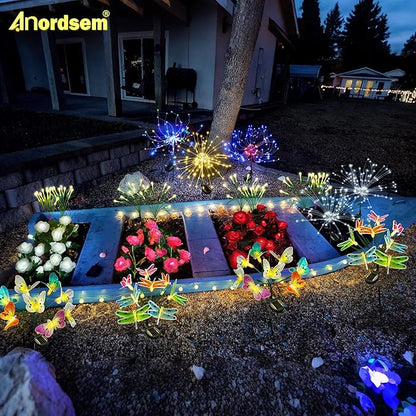 Anordsem Solar Garden Lights Outdoor: Bendable Copper Wire with 120 LED Firework Beads - Colorful Waterproof DIY Fairy Decoration for Yard Pathway Patio - Gifts for Women Mom Homeowners
