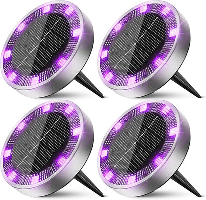 Peasur Solar Ground Lights Outdoor, 4 Pack Flat Solar Powered Disc Lights, IP68 Waterproof, Anti-Rust, Landscape Lighting for Pathway Garden Yard Lawn Walkway Landscape Driveway, Purple