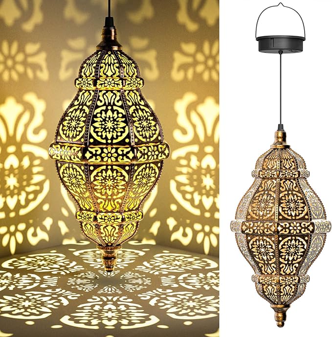 Solar Moroccan Hanging Pendant Lantern, Waterproof