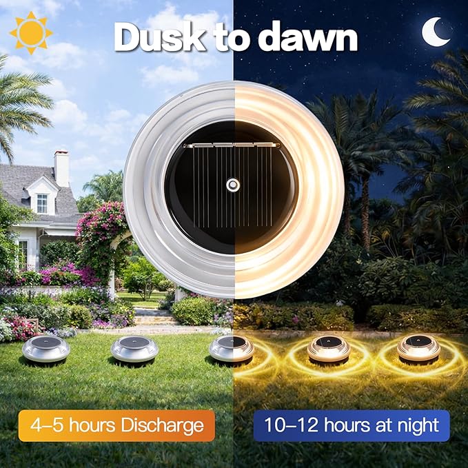 Solar Ground Lights 8 Pack Landscape Lighting 3000K Solar Lights Outdoor IP67 Waterproof Solar Garden Lights for House Patio Pathway Lawn Yard Deck Driveway Walkway Path Lighting （Warm White）