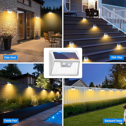 Peasur Solar Outdoor Lights [10 Pack/140LED], 3000K Warm Light Motion Sensor Outdoor Powered Security Lights 3 Working Modes Waterproof for Outside Garden Yard, White Frame