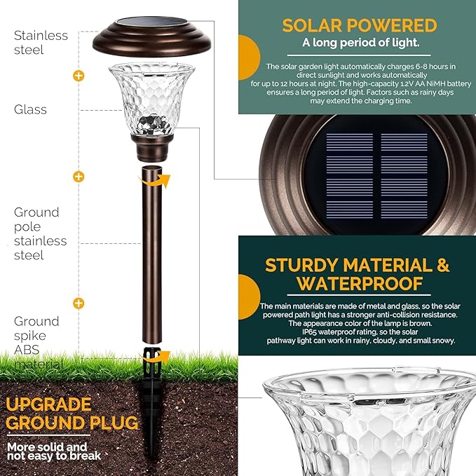 Warm White Solar Pathway Lights 8-Pack, Driveway LED