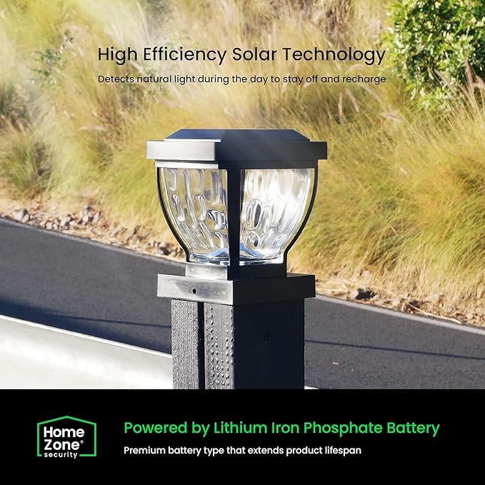 Home Zone Security Solar Post Cap Lights - Decorative Glass LED Outdoor Fits 3.5 x 3.5 in. Post Lights, Black (12-Pack)