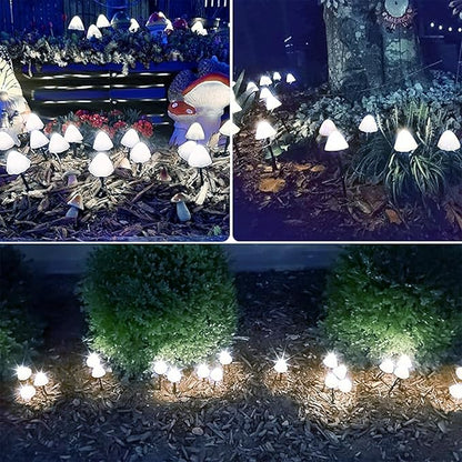 OZS 2PK 32LED 55FT Mushroom Solar Garden Lights Outdoor, Solar String Lights Waterproof with 8 Lighting Modes, Solar Garden Decor for Outside, Pathway Light for Yard Decoration (Cool White)