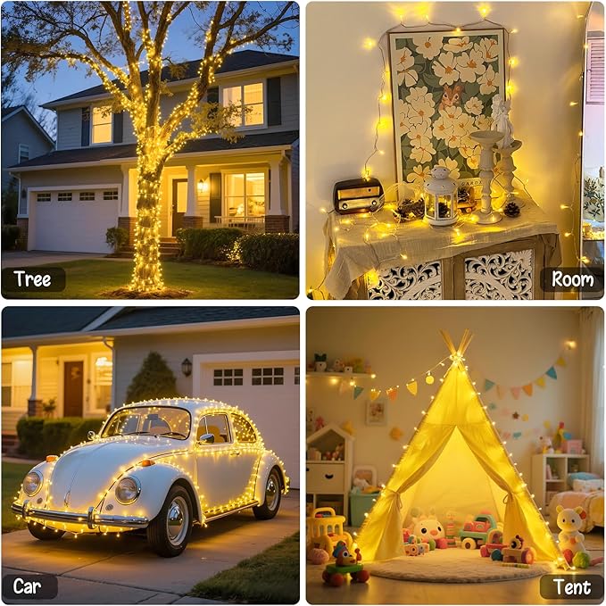 JMEXSUSS 2 Pack Battery Operated String Lights for Bedroom, Total 66ft 200 LED Ramadan String Lights Indoor Outdoor with Remote, Warm White Battery Christmas Lights for Room Tree Porch Party Yard Car