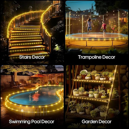 ICRGB Solar Rope Lights Outdoor, 39FT 100 LED Solar Rope Lights,IP67 Waterproof, 8 Modes, Outdoor Patio Porch Tree Wedding Christmas Pool Garden Decorative -Warm White