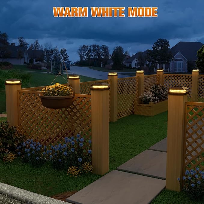 APONUO Solar Post Cap Lights for 4x4 Posts - IP64 Waterproof, 3000K LED, No-Wire Fence Lights & Deck Lights for Patio Garden Yard Patio, Black-Warm White, 12 Pack